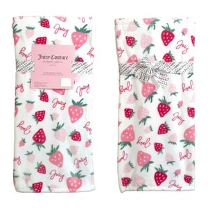 New! Juicy Couture Pink Strawberries Plush Throw, Juicy Couture Pink Blanket